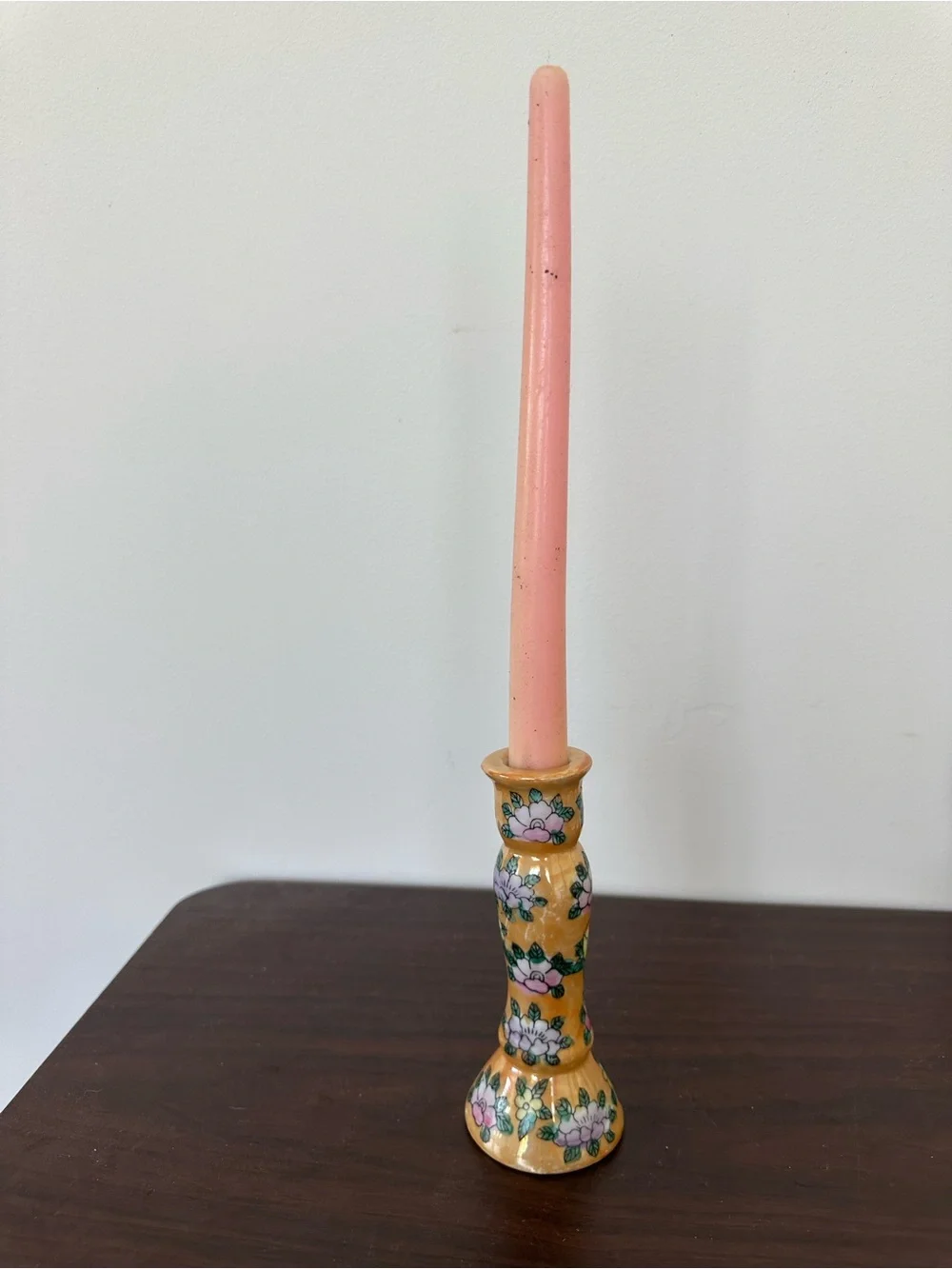 Hand-Painted Lusterware Floral Ceramic Candle Holder